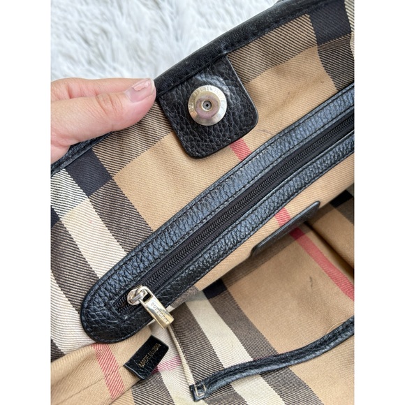 Burberry Authentic Classic Black Leather Textured Tote Plaid Interior - Picture 8 of 15